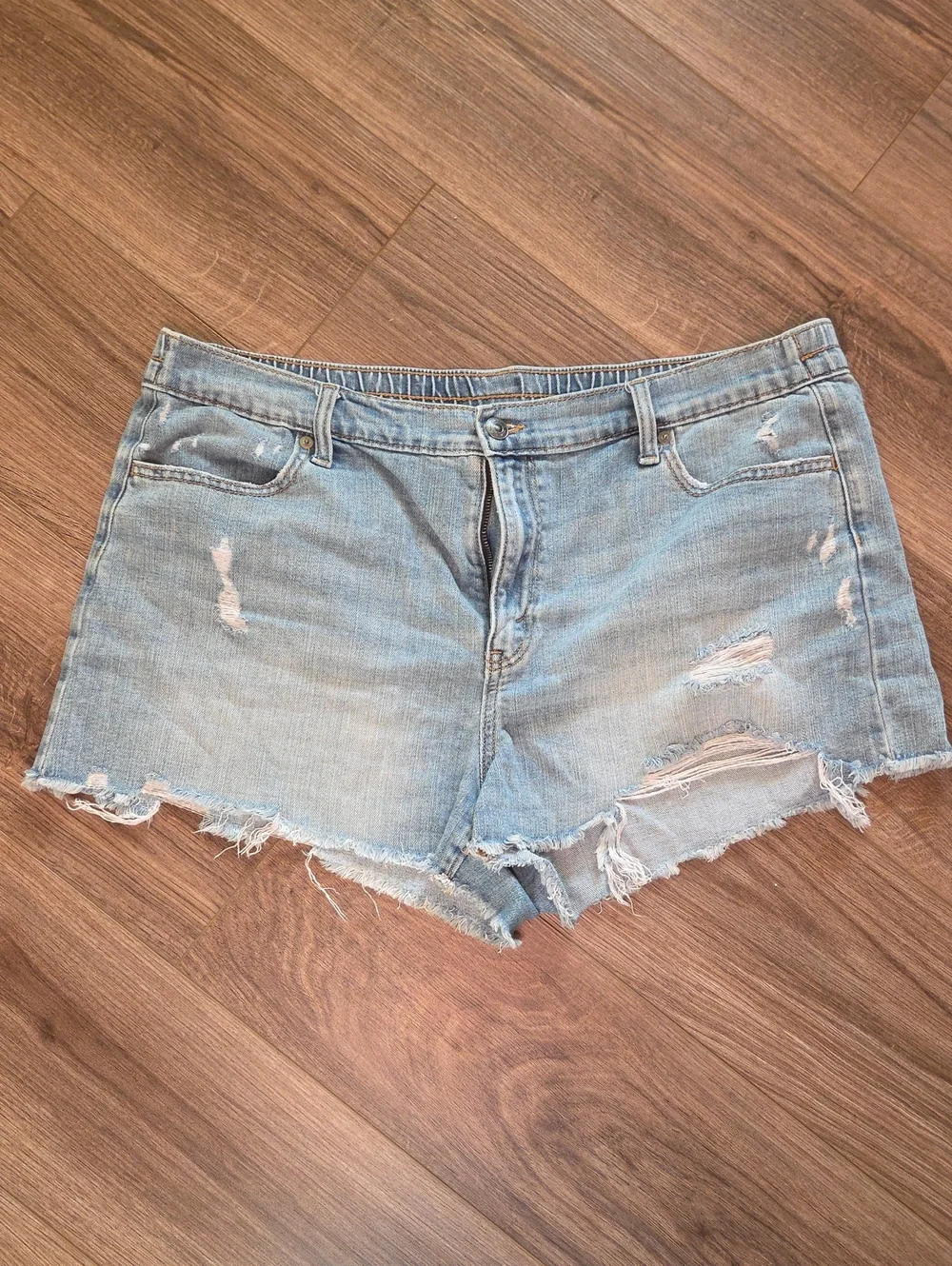 aerie Light Blue Distressed Denim Cutoff Shorts